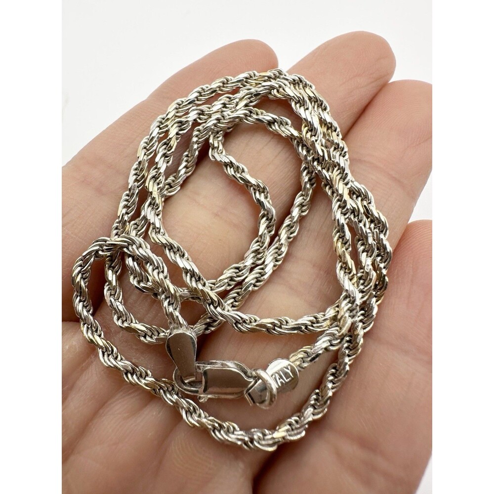 925 Sterling Silver Diamond Cut Rope Chain Necklace .925 Italy 18”